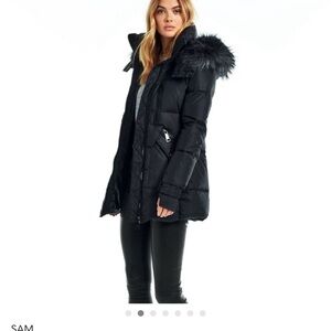 SAM. Women's Black Puffer Jacket with Fur Hood
